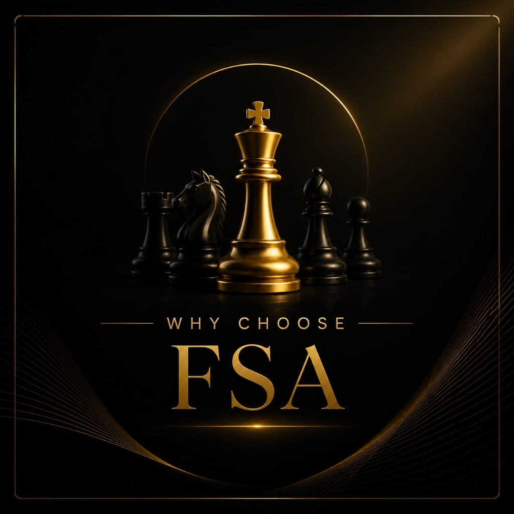 Why Choose FSA — black and gold chess king and strategy visual